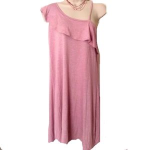 Pink Rose 🌹 One Shoulder Ruffle Dress